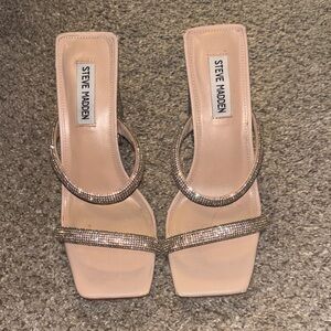Steve Madden Nude Heeled Sandals with Rhinestone Straps